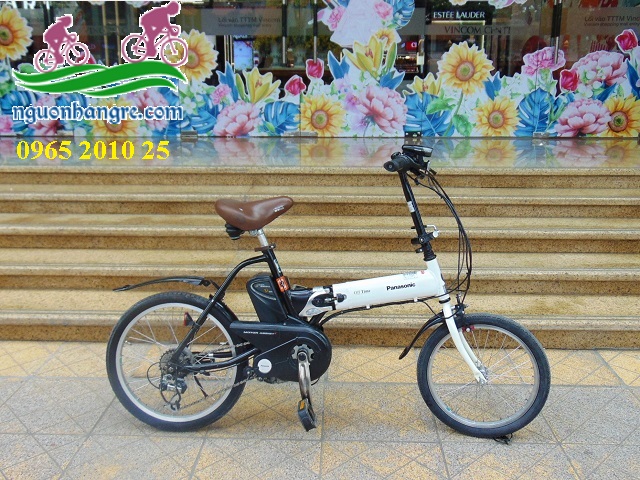 Xe đạp điện Nhật Panasonic offtime màu trắng gấp gọn
