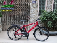 Xe đạp điện Nhật thể thao trợ lực Panasonic Hurryer econavi màu đỏ